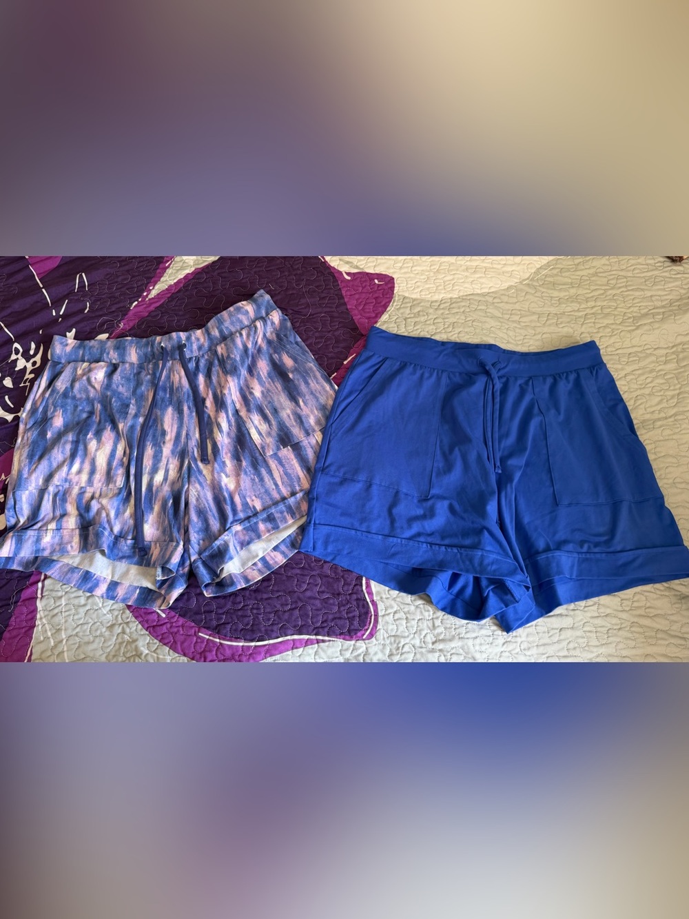 LuLaRoe Blue and Lavender Tie-Dye Athletic Shorts Duo